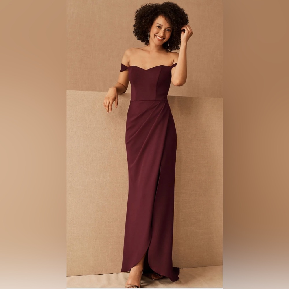 Wine Color BHLDN Rossi Crepe off the Shoulder dress